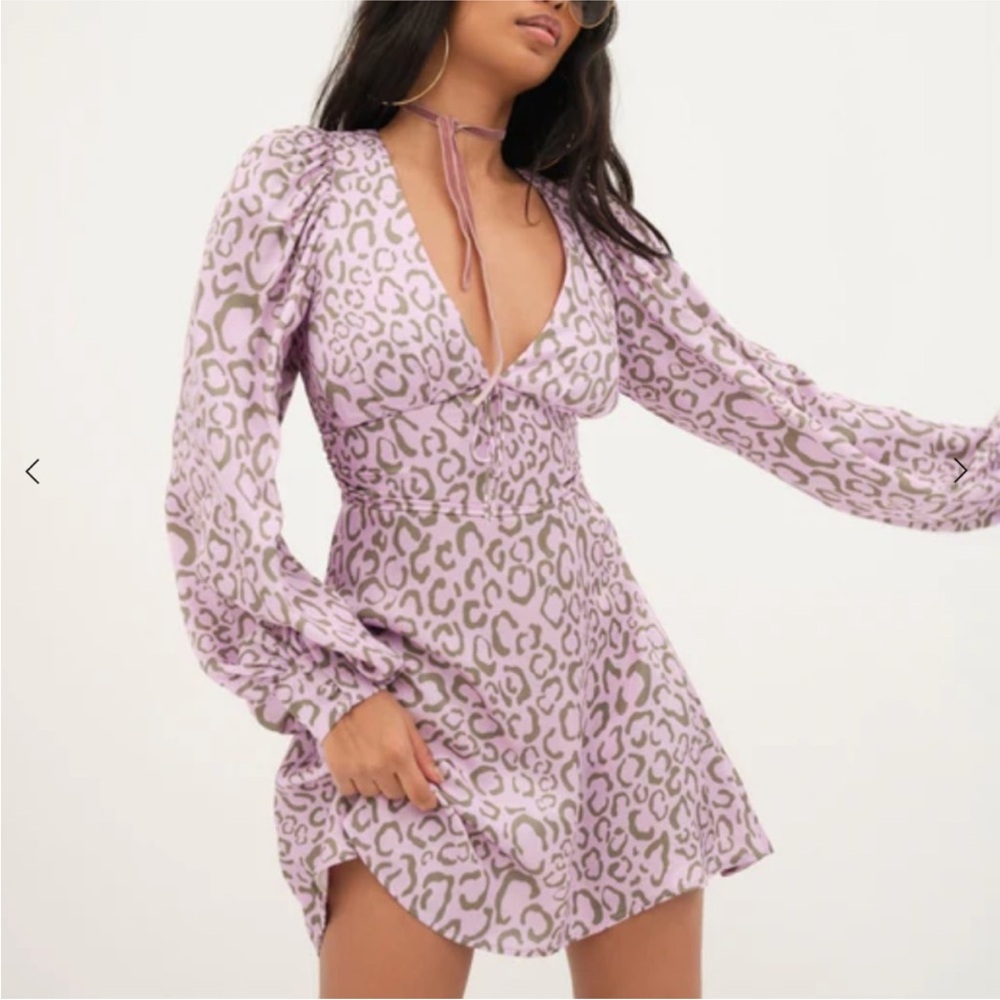 NWT For Love and Lemons June Mini Dress In Purple Animal Print. Size X-Small